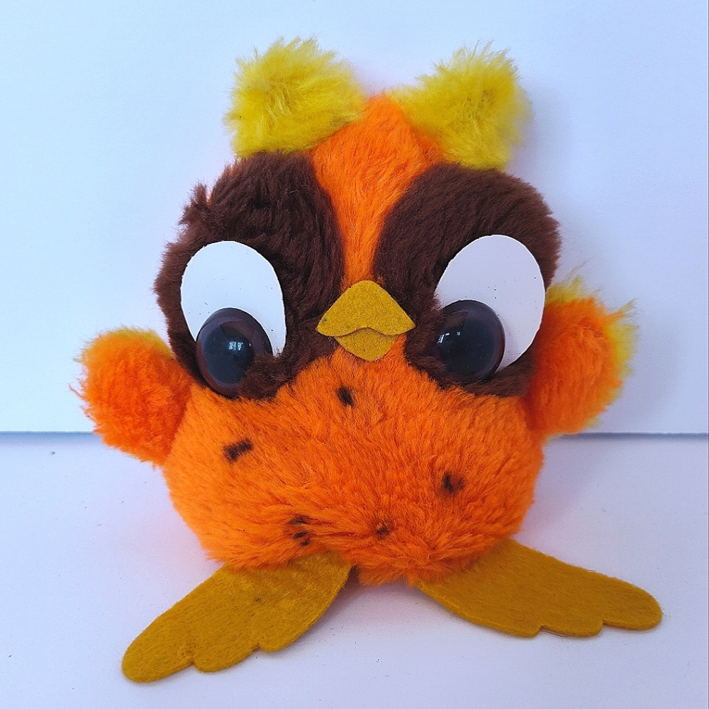 Vintage 1977 George Good Corp. Orange Owl/Bird Plush/Beanie Toy